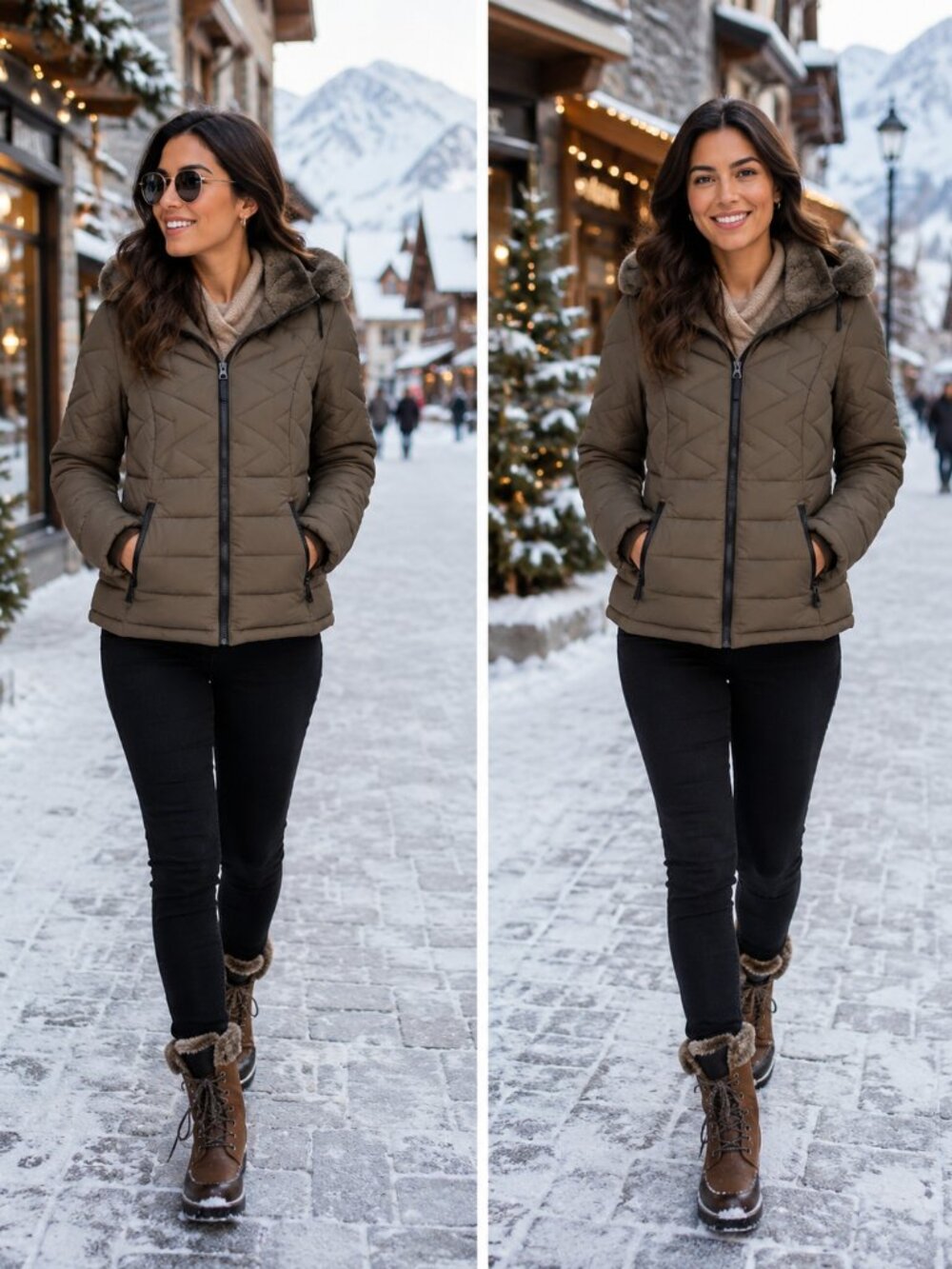 DKNY Olive Green quilted hooded winter puffer coat.  Size Small